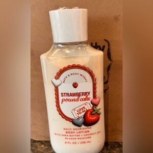 Bath & Body Works Strawberry Pound Cake Lotion - Cream and Red